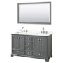 Wyndham Collection Deborah 60" Free Standing Double Basin Vanity Set with Cabinet, Quartz Vanity Top, and Framed Mirror Dark Gray / Giotto Quartz Top / Polished Chrome Hardware