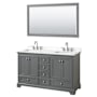 Wyndham Collection Deborah 60" Free Standing Double Basin Vanity Set with Cabinet, Quartz Vanity Top, and Framed Mirror Dark Gray / White Quartz Top / Polished Chrome Hardware