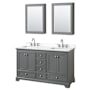 Wyndham Collection Deborah 60" Free Standing Double Basin Vanity Set with Cabinet, Quartz Vanity Top, and Medicine Cabinet Dark Gray / White Quartz Top / Polished Chrome Hardware
