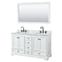 Wyndham Collection Deborah 60" Free Standing Double Vanity Set with Wood Cabinet, Marble Vanity Top, and Framed Mirror White / White Carrara Marble Top / Matte Black Hardware