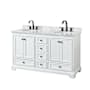 Wyndham Collection Deborah 60" Free Standing Double Vanity Set with Wood Cabinet and Marble Vanity Top White / White Carrara Marble Top / Matte Black Hardware