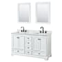 Wyndham Collection Deborah 60" Free Standing Double Vanity Set with Wood Cabinet, Marble Vanity Top, and Framed Mirror White / White Carrara Marble Top / Matte Black Hardware