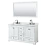 Wyndham Collection Deborah 60" Free Standing Double Vanity Set with Wood Cabinet, Marble Vanity Top, and Framed Mirror White / White Carrara Marble Top / Matte Black Hardware