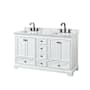 Wyndham Collection Deborah 60" Free Standing Double Vanity Set with Wood Cabinet and Marble Vanity Top White / White Carrara Marble Top / Matte Black Hardware