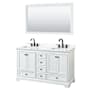 Wyndham Collection Deborah 60" Free Standing Double Basin Vanity Set with Cabinet, Quartz Vanity Top, and Framed Mirror White / Giotto Quartz Top / Matte Black Hardware