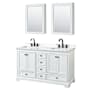 Wyndham Collection Deborah 60" Free Standing Double Basin Vanity Set with Cabinet, Quartz Vanity Top, and Medicine Cabinet White / White Quartz Top / Matte Black Hardware