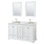 Wyndham Collection Deborah 60" Free Standing Double Vanity Set with Wood Cabinet, Marble Vanity Top, and Framed Mirror White / White Carrara Marble Top / Brushed Gold Hardware