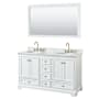 Wyndham Collection Deborah 60" Free Standing Double Vanity Set with Wood Cabinet, Marble Vanity Top, and Framed Mirror White / White Carrara Marble Top / Brushed Gold Hardware