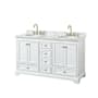 Wyndham Collection Deborah 60" Free Standing Double Vanity Set with Wood Cabinet and Marble Vanity Top White / White Carrara Marble Top / Brushed Gold Hardware