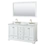 Wyndham Collection Deborah 60" Free Standing Double Vanity Set with Wood Cabinet, Marble Vanity Top, and Framed Mirror White / White Carrara Marble Top / Brushed Gold Hardware