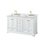 Wyndham Collection Deborah 60" Free Standing Double Vanity Set with Wood Cabinet and Marble Vanity Top White / White Carrara Marble Top / Brushed Gold Hardware