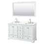 Wyndham Collection Deborah 60" Free Standing Double Basin Vanity Set with Cabinet, Quartz Vanity Top, and Framed Mirror White / Giotto Quartz Top / Brushed Gold Hardware