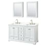 Wyndham Collection Deborah 60" Free Standing Double Basin Vanity Set with Cabinet, Quartz Vanity Top, and Medicine Cabinet White / Giotto Quartz Top / Brushed Gold Hardware
