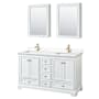 Wyndham Collection Deborah 60" Free Standing Double Basin Vanity Set with Cabinet, Quartz Vanity Top, and Medicine Cabinet White / White Quartz Top / Brushed Gold Hardware