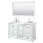 Wyndham Collection Deborah 60" Free Standing Double Basin Vanity Set with Cabinet, Quartz Vanity Top, and Framed Mirror White / White Quartz Top / Brushed Gold Hardware