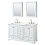 Wyndham Collection Deborah 60" Free Standing Double Basin Vanity Set with Cabinet, Quartz Vanity Top, and Medicine Cabinet White / White Quartz Top / Brushed Gold Hardware