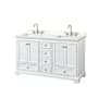 Wyndham Collection Deborah 60" Free Standing Double Basin Vanity Set with Cabinet and Quartz Vanity Top White / White Quartz Top / Brushed Gold Hardware