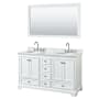 Wyndham Collection Deborah 60" Free Standing Double Vanity Set with Wood Cabinet, Marble Vanity Top, and Framed Mirror White / White Carrara Marble Top / Polished Chrome Hardware