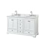 Wyndham Collection Deborah 60" Free Standing Double Vanity Set with Wood Cabinet and Marble Vanity Top White / White Carrara Marble Top / Polished Chrome Hardware