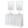 Wyndham Collection Deborah 60" Free Standing Double Vanity Set with Wood Cabinet, Marble Vanity Top, and Framed Mirror White / White Carrara Marble Top / Polished Chrome Hardware