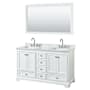 Wyndham Collection Deborah 60" Free Standing Double Vanity Set with Wood Cabinet, Marble Vanity Top, and Framed Mirror White / White Carrara Marble Top / Polished Chrome Hardware