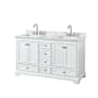 Wyndham Collection Deborah 60" Free Standing Double Vanity Set with Wood Cabinet and Marble Vanity Top White / White Carrara Marble Top / Polished Chrome Hardware