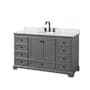 Wyndham Collection Deborah 60" Free Standing Single Vanity Set with Wood Cabinet and Marble Vanity Top Dark Gray / White Carrara Marble Top / Matte Black Hardware