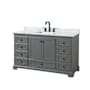 Wyndham Collection Deborah 60" Free Standing Single Vanity Set with Wood Cabinet and Marble Vanity Top Dark Gray / White Carrara Marble Top / Matte Black Hardware