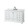 Wyndham Collection Deborah 60" Free Standing Single Vanity Set with Wood Cabinet and Marble Vanity Top White / White Carrara Marble Top / Matte Black Hardware