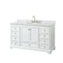 Wyndham Collection Deborah 60" Free Standing Single Vanity Set with Wood Cabinet and Marble Vanity Top White / White Carrara Marble Top / Brushed Gold Hardware