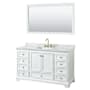 Wyndham Collection Deborah 60" Free Standing Single Vanity Set with Wood Cabinet, Marble Vanity Top, and Framed Mirror White / White Carrara Marble Top / Brushed Gold Hardware