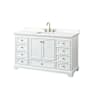 Wyndham Collection Deborah 60" Free Standing Single Basin Vanity Set with Cabinet and Quartz Vanity Top White / White Quartz Top / Brushed Gold Hardware