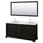 Wyndham Collection Deborah 72" Free Standing Double Vanity Set with Wood Cabinet, Marble Vanity Top, and Framed Mirror Dark Espresso / White Carrara Marble Top / Polished Chrome Hardware