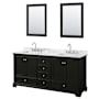 Wyndham Collection Deborah 72" Free Standing Double Vanity Set with Wood Cabinet, Marble Vanity Top, and Framed Mirror Dark Espresso / White Carrara Marble Top / Polished Chrome Hardware