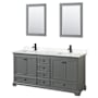 Wyndham Collection Deborah 72" Free Standing Double Basin Vanity Set with Cultured Marble Vanity Top and Framed Mirror Dark Gray / Carrara Cultured Marble Top / Matte Black Hardware