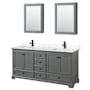 Wyndham Collection Deborah 72" Free Standing Double Basin Vanity Set with Cultured Marble Vanity Top and Framed Mirror Dark Gray / Carrara Cultured Marble Top / Matte Black Hardware