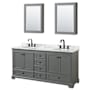 Wyndham Collection Deborah 72" Free Standing Double Vanity Set with Wood Cabinet, Marble Vanity Top, and Medicine Cabinet Dark Gray / White Carrara Marble Top / Matte Black Hardware