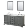 Wyndham Collection Deborah 72" Free Standing Double Vanity Set with Wood Cabinet, Marble Vanity Top, and Framed Mirror Dark Gray / White Carrara Marble Top / Matte Black Hardware
