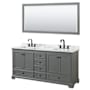 Wyndham Collection Deborah 72" Free Standing Double Vanity Set with Wood Cabinet, Marble Vanity Top, and Framed Mirror Dark Gray / White Carrara Marble Top / Matte Black Hardware
