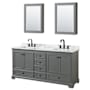 Wyndham Collection Deborah 72" Free Standing Double Vanity Set with Wood Cabinet, Marble Vanity Top, and Medicine Cabinet Dark Gray / White Carrara Marble Top / Matte Black Hardware