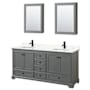 Wyndham Collection Deborah 72" Free Standing Double Basin Vanity Set with Cabinet, Quartz Vanity Top, and Medicine Cabinet Dark Gray / Giotto Quartz Top / Matte Black Hardware