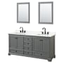Wyndham Collection Deborah 72" Free Standing Double Basin Vanity Set with Cabinet, Quartz Vanity Top, and Framed Mirror Dark Gray / Giotto Quartz Top / Matte Black Hardware