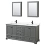 Wyndham Collection Deborah 72" Free Standing Double Basin Vanity Set with Cultured Marble Vanity Top and Framed Mirror Dark Gray / White Cultured Marble Top / Matte Black Hardware