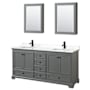 Wyndham Collection Deborah 72" Free Standing Double Basin Vanity Set with Cabinet, Quartz Vanity Top, and Medicine Cabinet Dark Gray / White Quartz Top / Matte Black Hardware