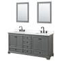 Wyndham Collection Deborah 72" Free Standing Double Basin Vanity Set with Cabinet, Quartz Vanity Top, and Framed Mirror Dark Gray / White Quartz Top / Matte Black Hardware