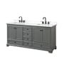 Wyndham Collection Deborah 72" Free Standing Double Basin Vanity Set with Cabinet and Quartz Vanity Top Dark Gray / White Quartz Top / Matte Black Hardware