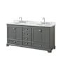 Wyndham Collection Deborah 72" Free Standing Double Vanity Set with Wood Cabinet and Marble Vanity Top Dark Gray / White Carrara Marble Top / Polished Chrome Hardware