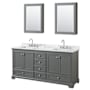Wyndham Collection Deborah 72" Free Standing Double Vanity Set with Wood Cabinet, Marble Vanity Top, and Medicine Cabinet Dark Gray / White Carrara Marble Top / Polished Chrome Hardware