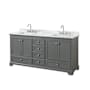 Wyndham Collection Deborah 72" Free Standing Double Vanity Set with Wood Cabinet and Marble Vanity Top Dark Gray / White Carrara Marble Top / Polished Chrome Hardware