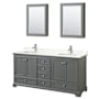 Wyndham Collection Deborah 72" Free Standing Double Basin Vanity Set with Cabinet, Quartz Vanity Top, and Medicine Cabinet Dark Gray / Giotto Quartz Top / Polished Chrome Hardware